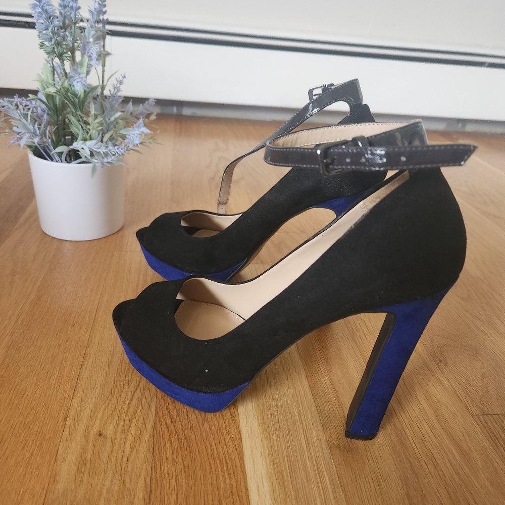 Elegant Black and Blue Suede Women's Heels